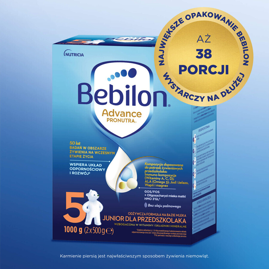 Bebilon Advance Pronutra 5 Junior, fórmula láctea nutritiva, para niños en edad preescolar, 1000 g ENVASE DECORADO