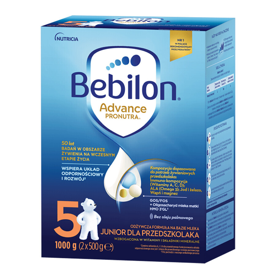 Bebilon Advance Pronutra 5 Junior, fórmula láctea nutritiva, para niños en edad preescolar, 1000 g ENVASE DECORADO