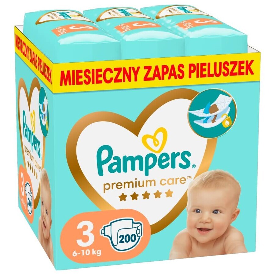 Pampers Premium Care, pannolini taglia 3, 6-10 kg, 200 CONFEZIONI DIFETTOSE