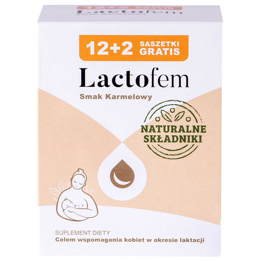 Lactofem, sabor caramelo, 12 sobres +2 sobres gratuitos ENVASE CONTAMINADO