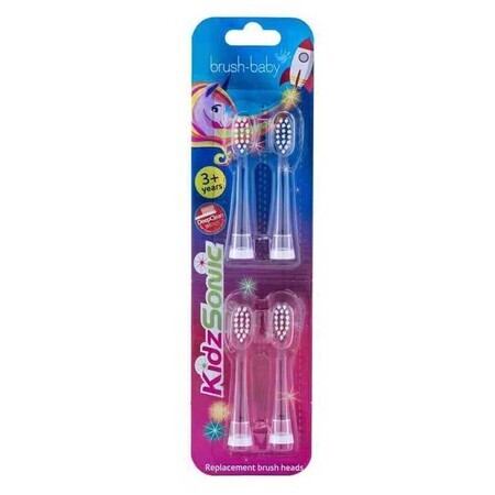 Brush-Baby KidzSonic, puntas de cepillo de dientes sónicas para niños mayores de 3 años, 4 piezas