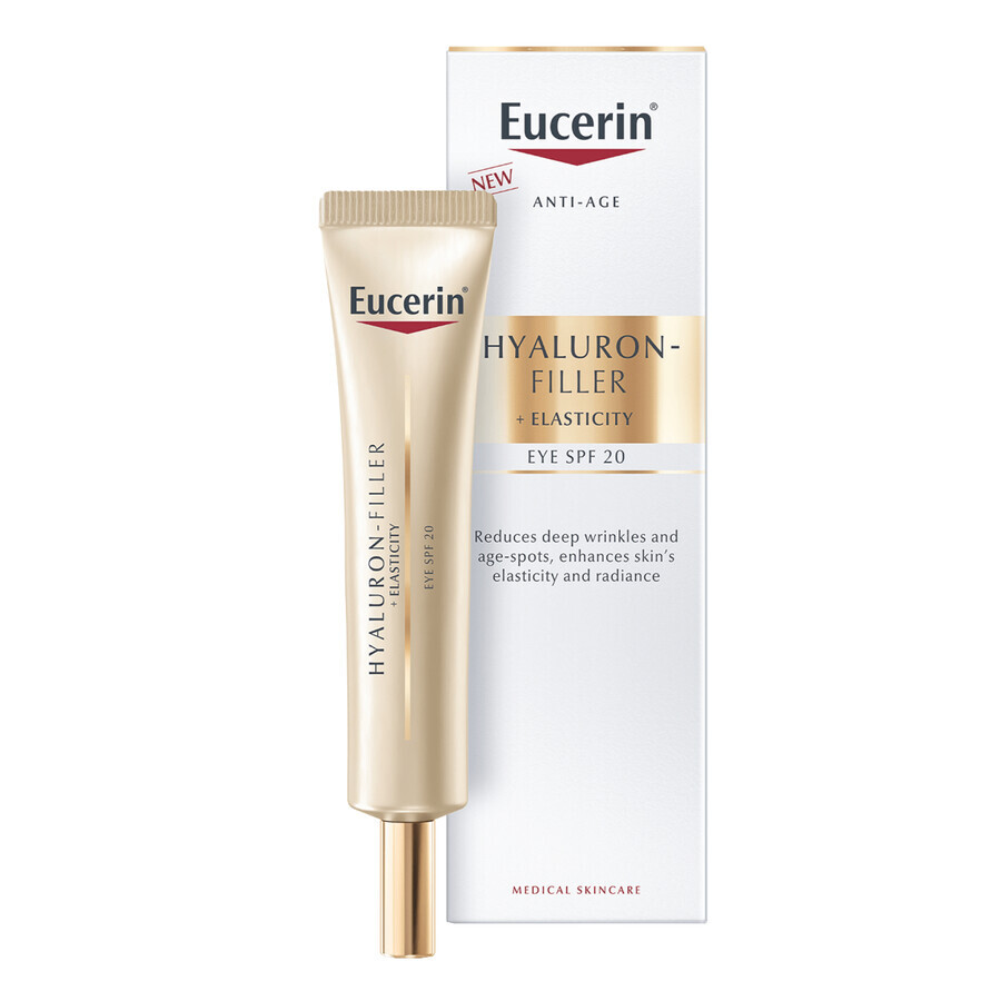 Eucerin Hyaluron Filler + Elasticity, crema de ojos reafirmante antiarrugas, SPF 20, 15 ml