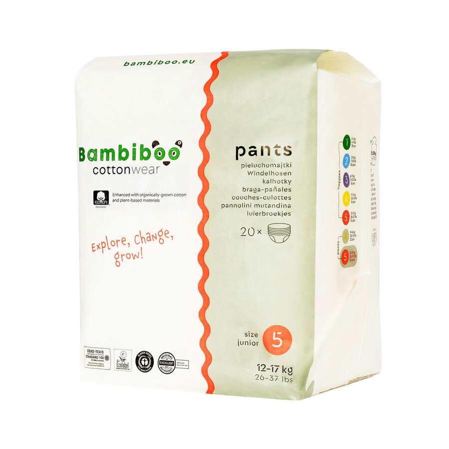 Bambiboo Cottonwear, couches jetables en coton biologique, Junior, taille 5, 12-17 kg, 20 pcs