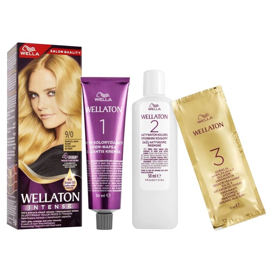 Wellaton, cremă colorantă intensivă, 9/0 badzo blond deschis, 110 ml