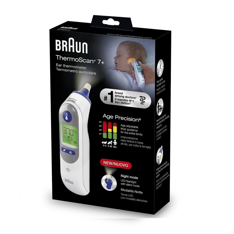 Braun ThermoScan 7+ IRT6525, termómetro de oído con Age Precision y modo noche