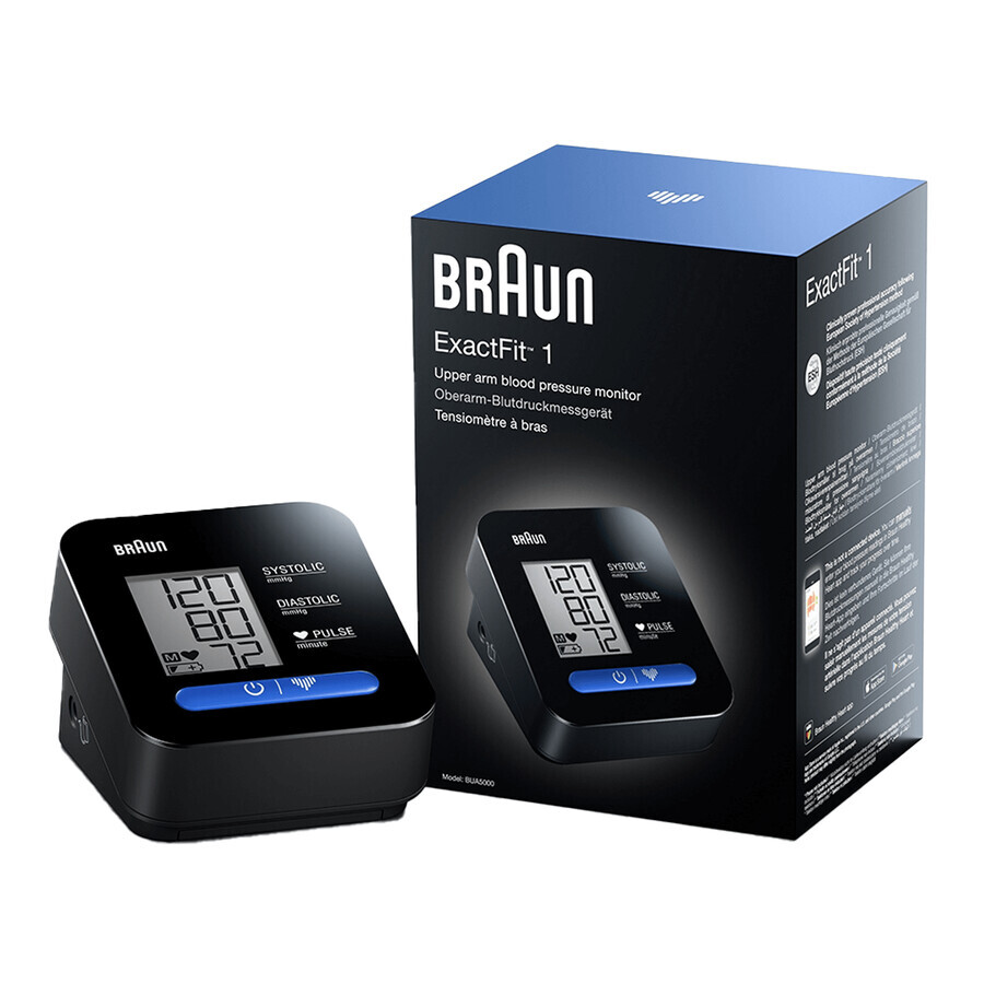 Braun ExactFit 1 BUA5000, automatische bovenarm bloeddrukmeter met 22-42 cm manchet, zwart