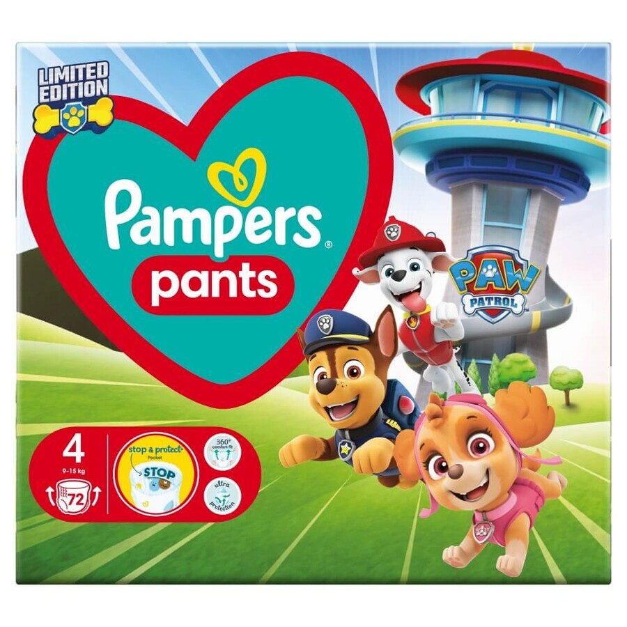 Pampers Pants, couches, Psi Patrol, taille 4, 9-15 kg, 72 pcs