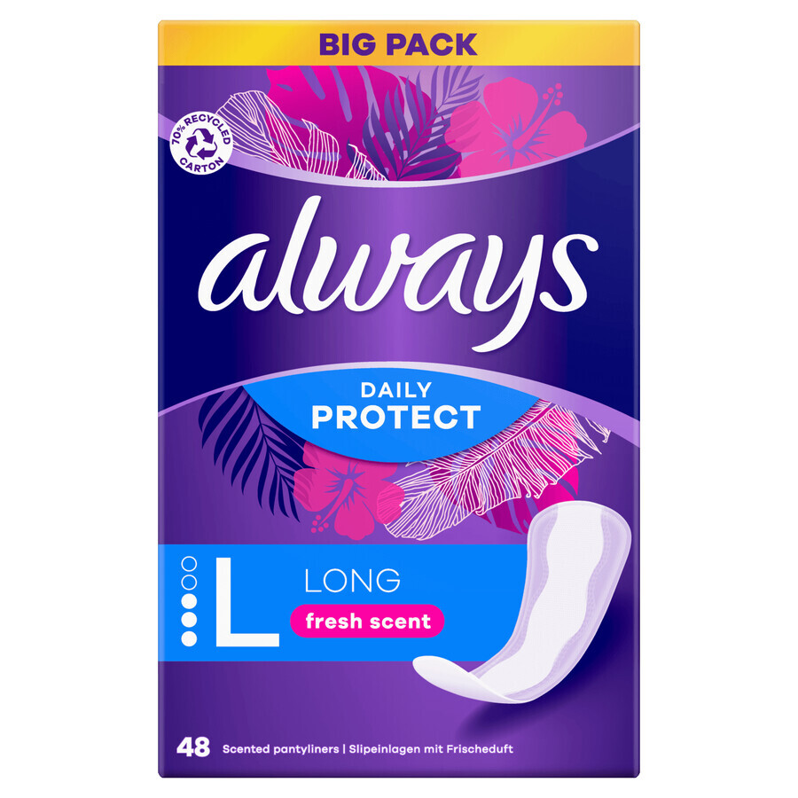 Always Daily Protect, toallas sanitarias recién perfumadas, largas, 48 ​​piezas