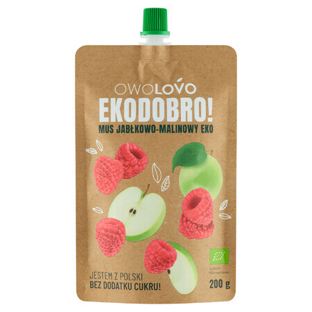 ¡Owolovo Ekodobro! Eko mousse de manzana y frambuesa en tubo, 200 g