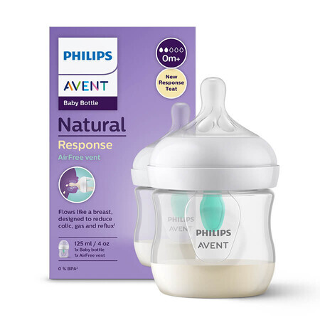 Avent Natural Response Reactive Teat Bottle with AirFree Valve Flow 2 SCY670/01 From Birth 125ml