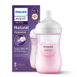 Avent Natural Response, biberón con tetina sensible, rosa, flujo 3, SCY903/11, después de 1 mes, 260 ml