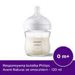 Avent Natural Response, biberón de cristal con tetina sensible, flujo 2, SCY930/01, desde el nacimiento, 120ml