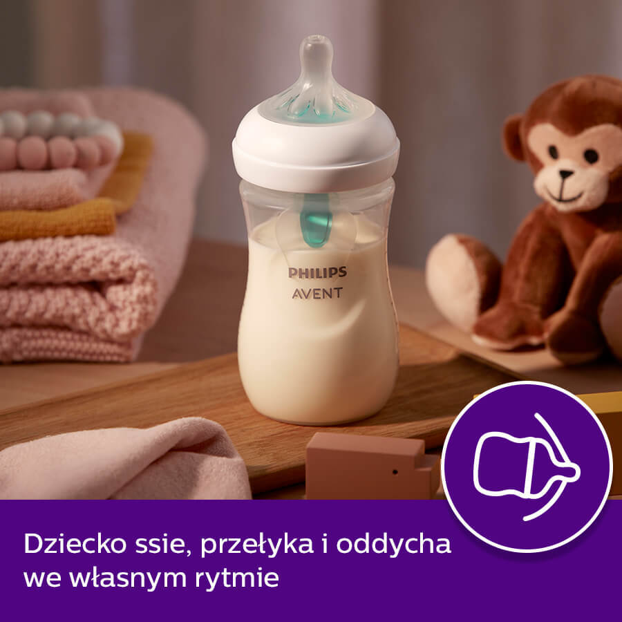 Avent Natural Response Reactive Teat Bottle with AirFree Valve, Elephant, Flow 3, SCY673/81, After 1 Month, 260ml