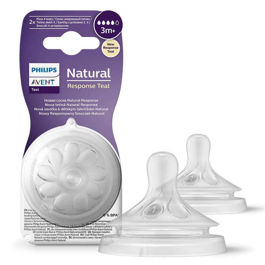 Avent Natural Response, tetina para biberón responsive, flujo 4, SCY964/02, después de 3 meses, 2 piezas