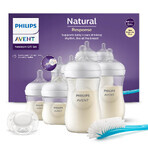 Avent Natural Response, set de 4 biberones responsive + cepillo limpiador + chupete ultra suave, SCD838/11