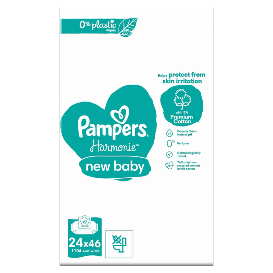 Pampers Harmonie New Baby, toallitas húmedas, 24 x 46 piezas