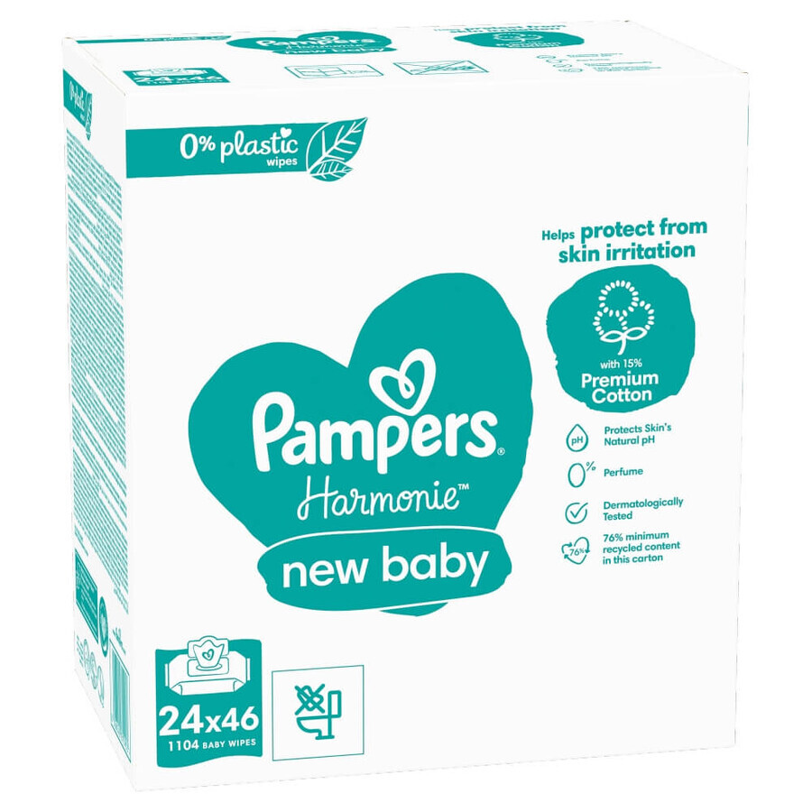 Pampers Harmonie New Baby, toallitas húmedas, 24 x 46 piezas