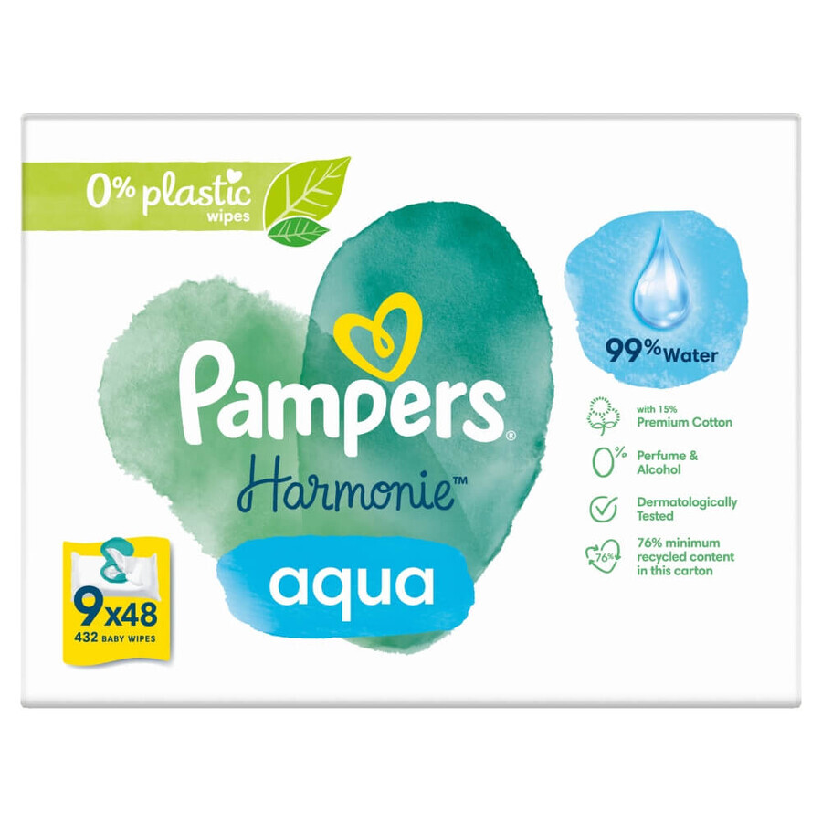 Pampers Harmonie Aqua, lingettes humides, 9 x 48 pcs