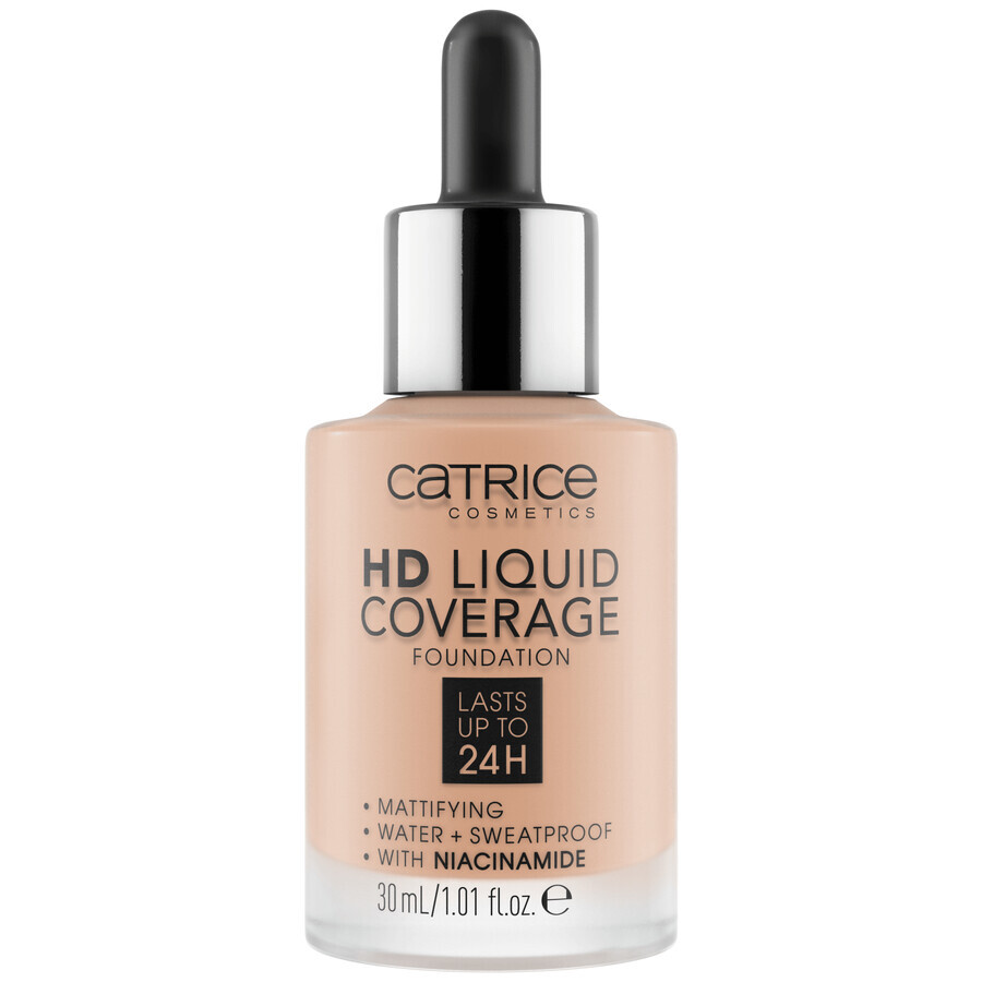 Catrice HD Liquid Coverage Foundation 24H, vloeibare dekking foundation, 020 Rose Beige, 30 ml