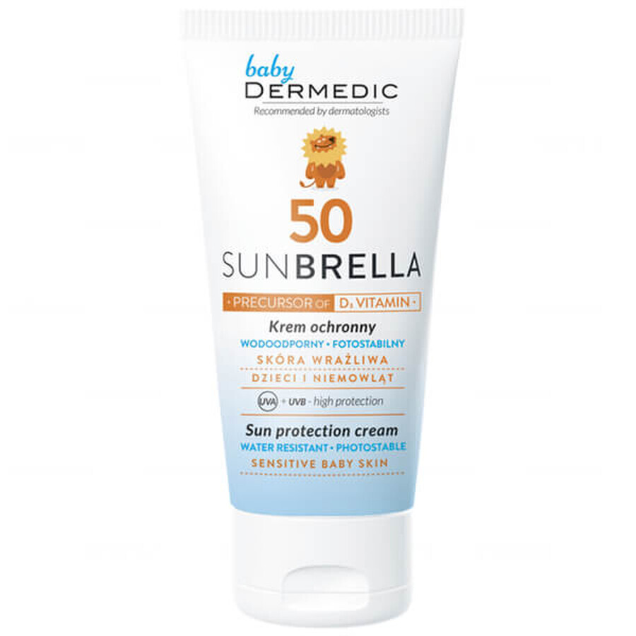 Dermedic Sunbrella Baby set, crema protectora para niños y bebés, piel sensible, SPF 50, 50 g + H2O fluido micelar, piel deshidratada y seca, 100 ml