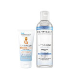 Dermedic Sunbrella Baby set, crema protectora para niños y bebés, piel sensible, SPF 50, 50 g + H2O fluido micelar, piel deshidratada y seca, 100 ml