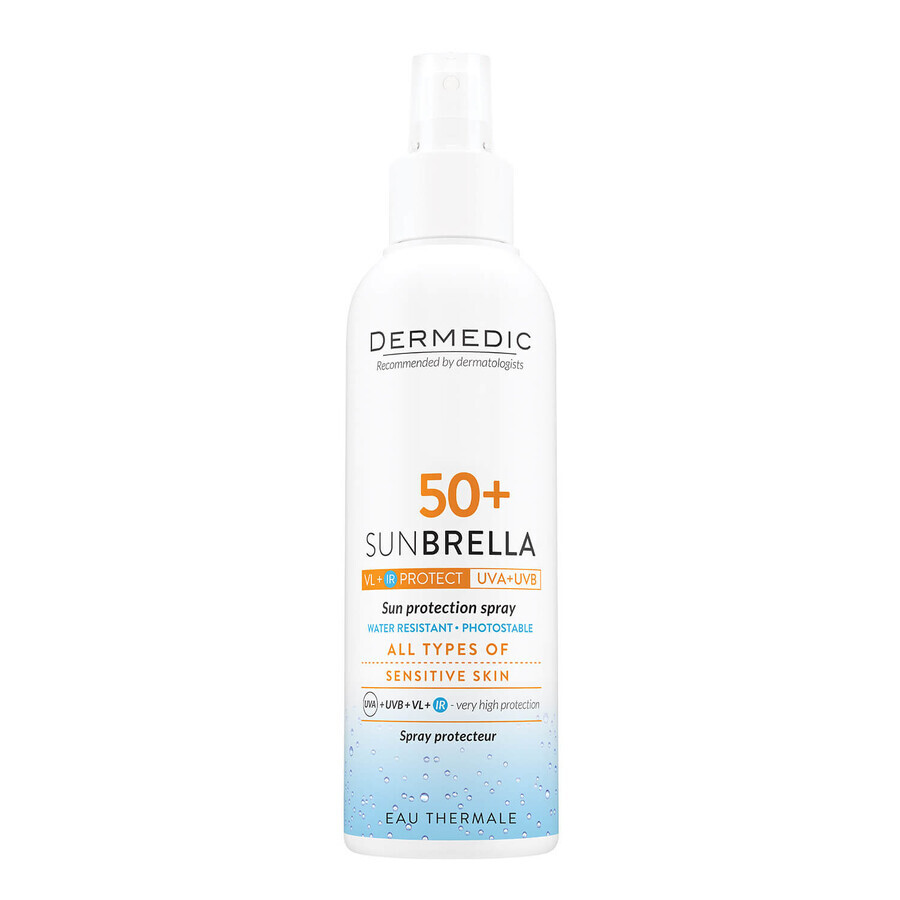 Dermedic Sunbrella set, spray protector, SPF 50+, 150 ml + fluido micelar H2O, piel deshidratada y seca, 100 ml