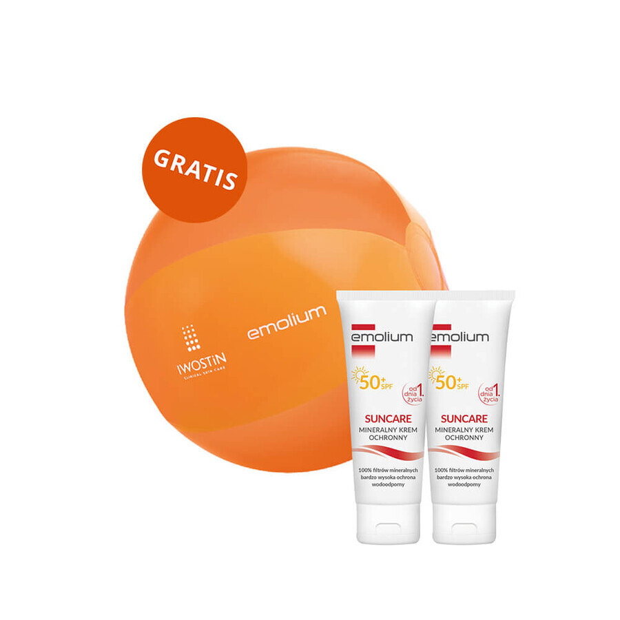 Emolium Set Protección Solar, crema protectora mineral para niños a partir de 1 día y adultos, SPF 50+, 2 x 50 ml + pelota de playa de regalo