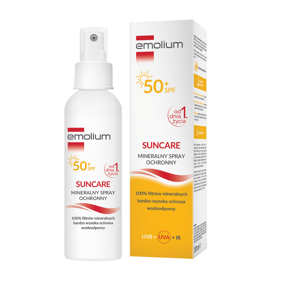 Emolium Sonnenschutz-Set, mineralisches Schutzspray für Kinder ab dem 1. Tag und Erwachsene, SPF 50+, 2 x 100 ml + gratis Strandball