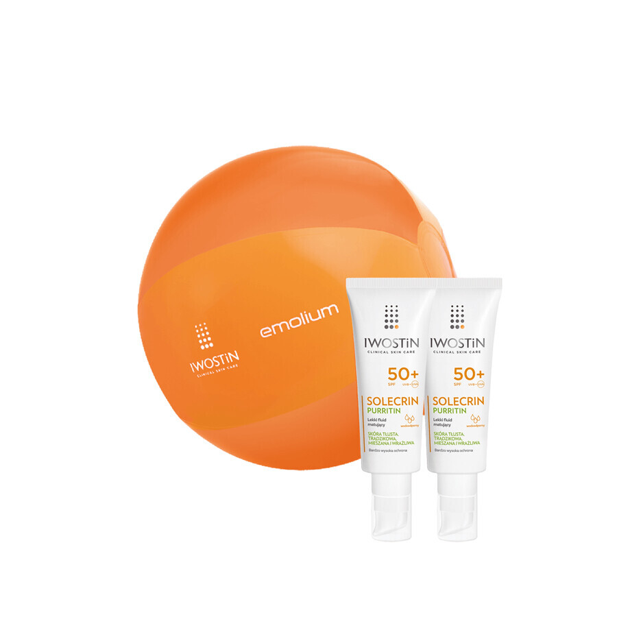 Iwostin Solecrin Purritin set, fluide léger matifiant, SPF 50+, 2 x 40 ml + ballon de plage gratuit