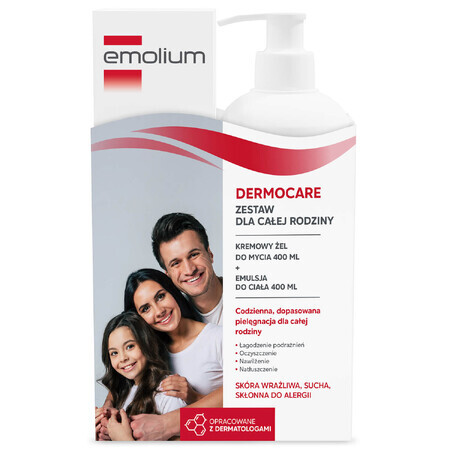 Set Emolium Dermocare, gel limpiador cremoso, 400 ml + emulsión corporal, 400 ml