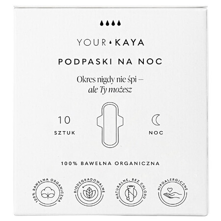 KAYA ta organic cotton sanitary napkins with wings for night 10 pcs