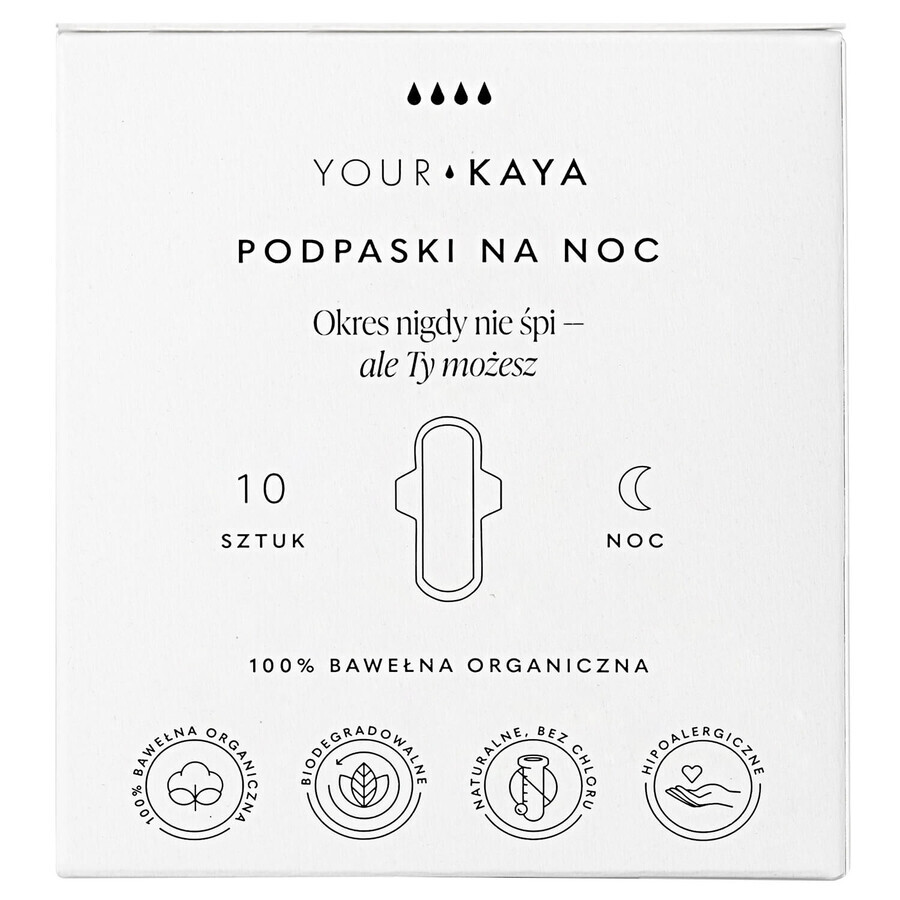 KAYA ta organic cotton sanitary napkins with wings for night 10 pcs