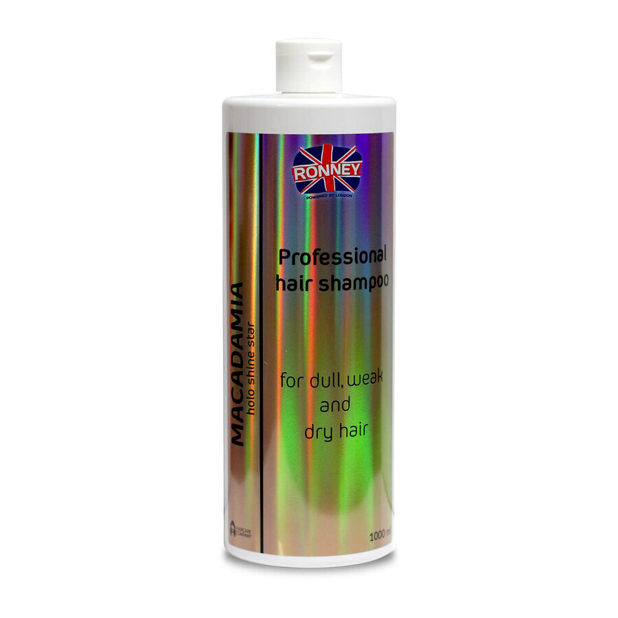 Ronney HoLo Shine Star Macadamia, shampooing fortifiant pour cheveux secs et affaiblis, 1000 ml