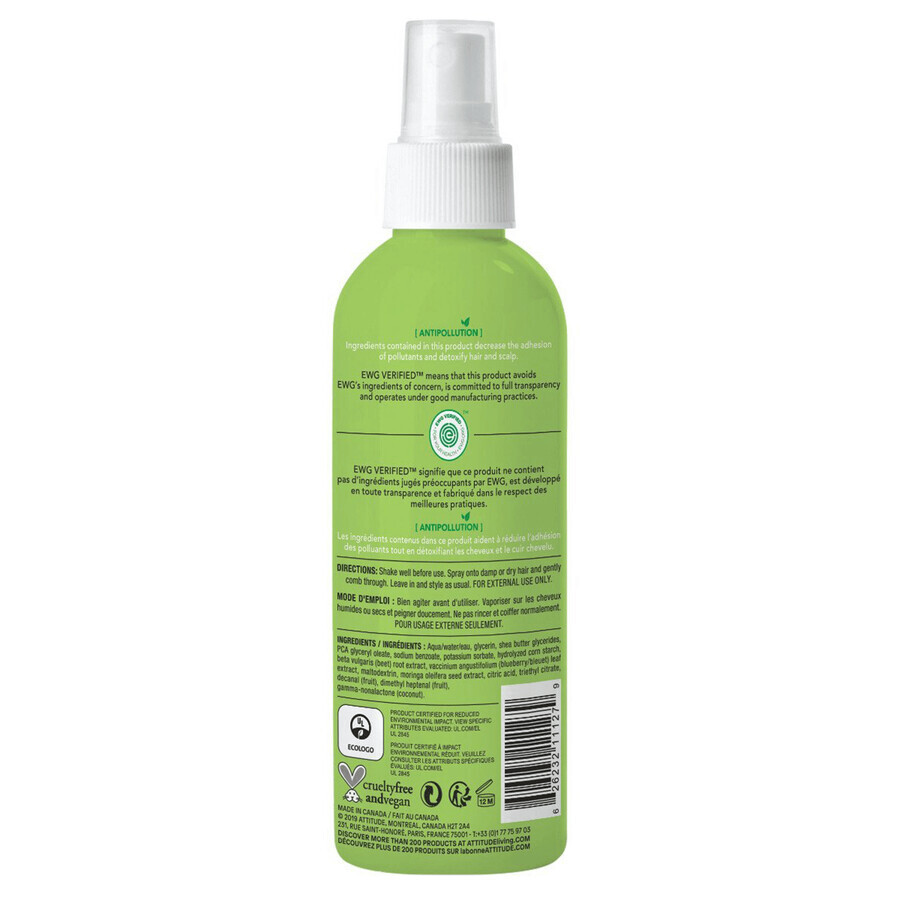 Attitude Natural Care, Spray desenredante para el cabello, sandía y coco, 240 ml