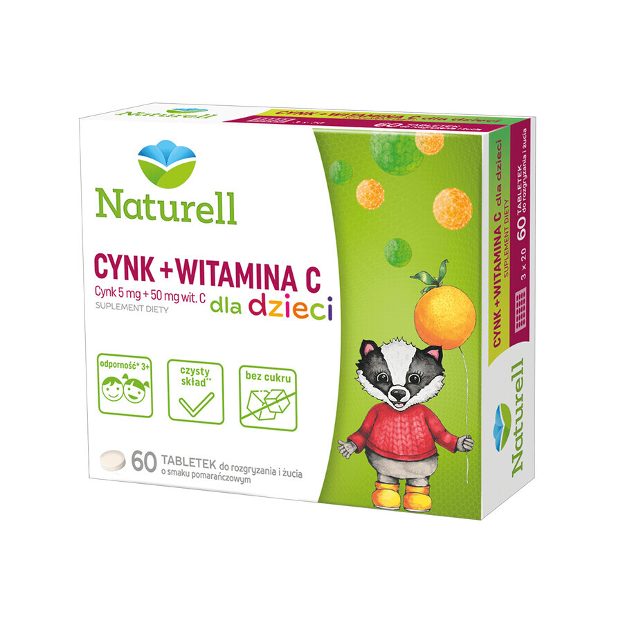 Naturell Zinc + Vitamina C para niños, sabor naranja, 60 comprimidos masticables