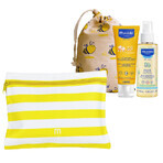 Mustela Sun Set, Baby on the go - piel seca, loción de protección solar, SPF 50, 40 ml + aceite de masaje, 100 ml + neceser impermeable de regalo