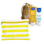 Mustela Sun Set, Baby on the go - piel con tendencia atópica, loción de protección solar, SPF 50, 40 ml + Stelatopia, crema facial, 40 ml + neceser impermeable de regalo