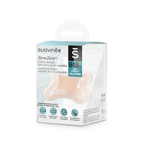 Suavinex Zero Zero SX Pro, chupete fisiológico de silicona, 6-18 meses, 1 pieza