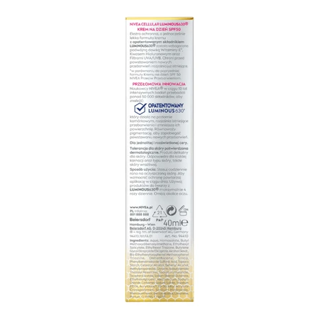 Nivea Cellular Luminous 630, krem na dzień przeciw przebarwieniom, SPF 50, 40 ml: ceny i cechy