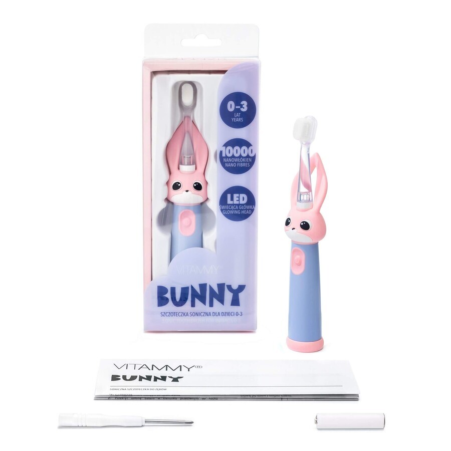 Vitammy Bunny, cepillo de dientes sónico para niños, rosa, 0-3 años, 1 pieza