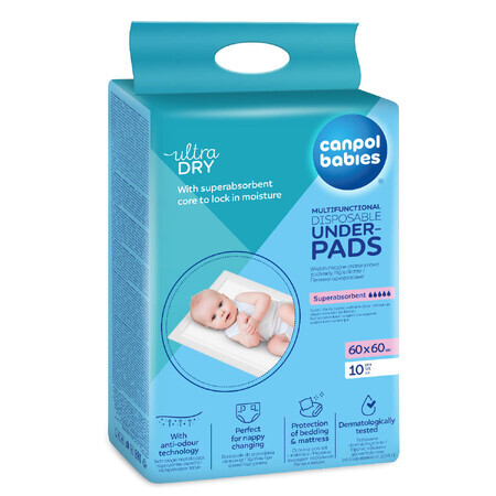 Canpol Babies, compresas desechables multifuncionales, superabsorbentes, 60 cm x 60 cm, 10 unidades