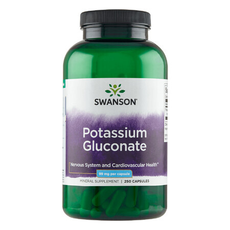 Swanson Potassium Gluconate, gluconato de potasio, 250 cápsulas