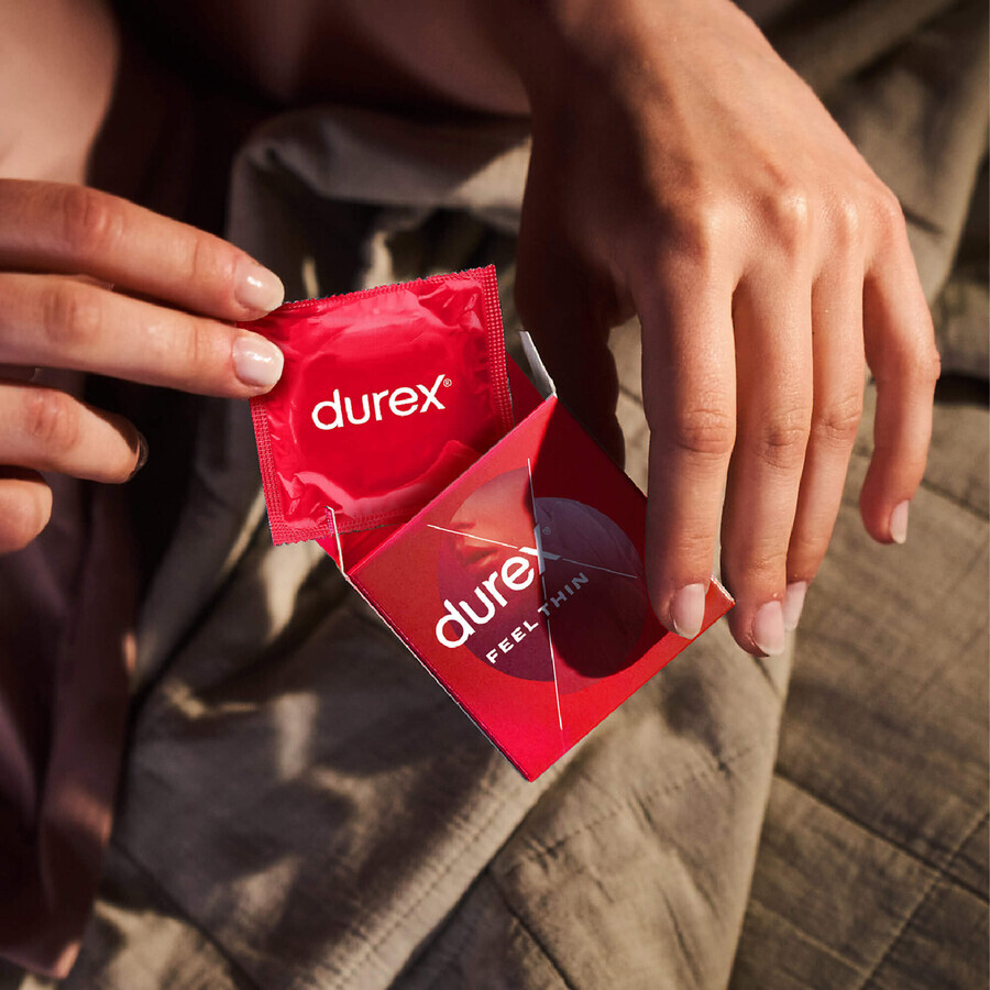 Durex Feel Thin Classic, preservativos con más lubricante, finos, 12 unidades