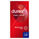 Durex Feel Thin Classic, preservativos con m&#225;s lubricante, finos, 12 unidades