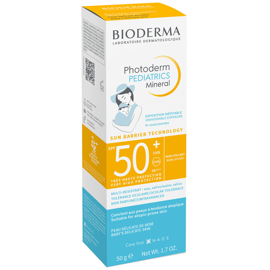 Set Bioderma Photoderm Pediatrics, fluido mineral para niños, para pieles sensibles y alérgicas, FPS 50+, 50 g + gel-crema calmante para prolongar el bronceado, 100 ml