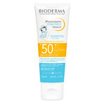 Set Bioderma Photoderm Pediatrics, fluido mineral para niños, para pieles sensibles y alérgicas, FPS 50+, 50 g + gel-crema calmante para prolongar el bronceado, 100 ml