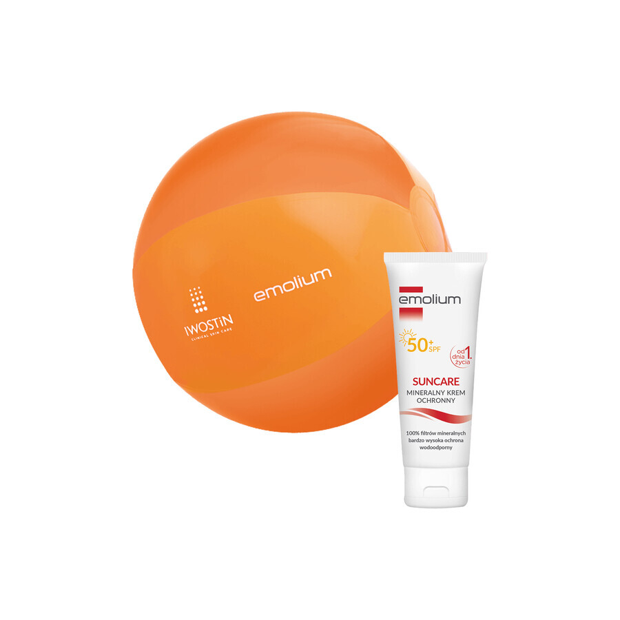 Emolium Suncare, crema protectora mineral para niños a partir de 1 día y adultos, SPF 50+, 50 ml + pelota de playa de regalo