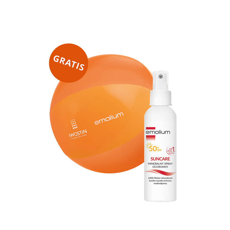 Emolium Suncare, spray protector mineral para niños a partir de 1 día y adultos, SPF 50+, 100 ml + pelota de playa de regalo