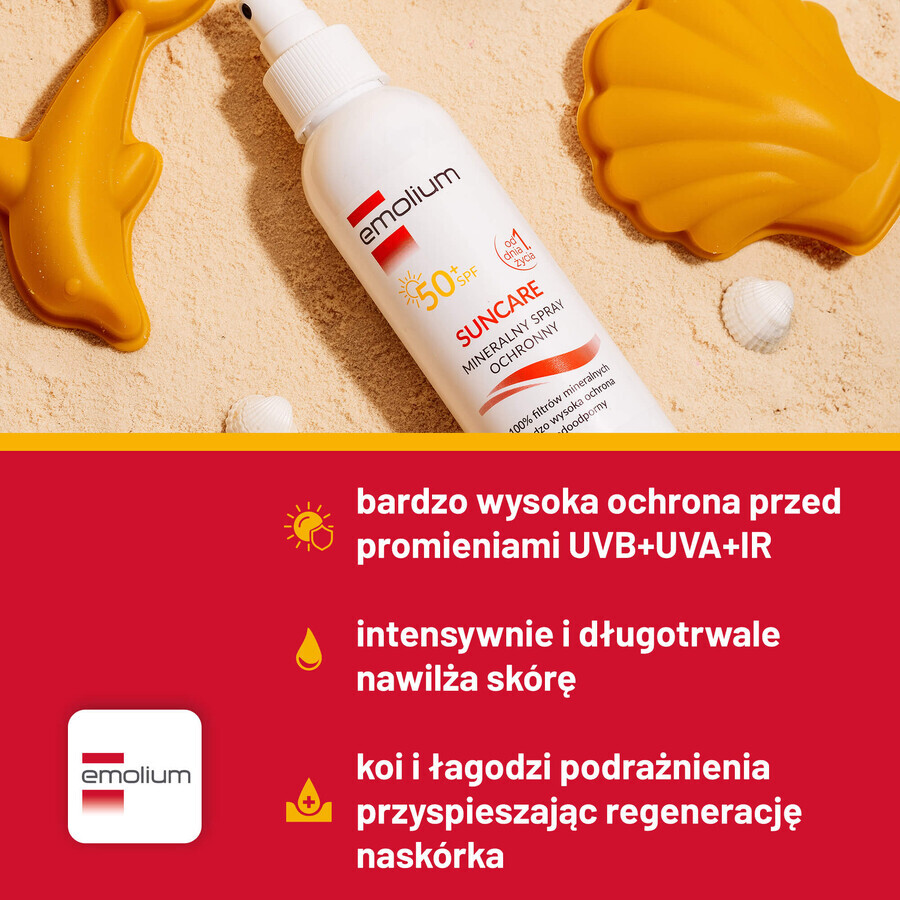 Emolium Suncare, spray protector mineral para niños a partir de 1 día y adultos, SPF 50+, 100 ml + pelota de playa de regalo