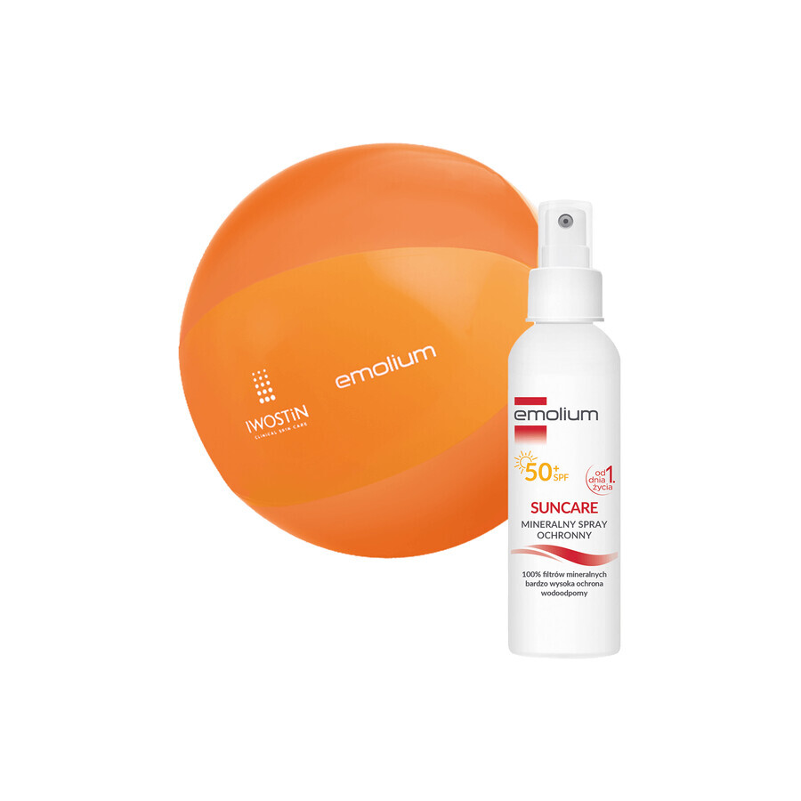 Emolium Suncare, spray protector mineral para niños a partir de 1 día y adultos, SPF 50+, 100 ml + pelota de playa de regalo